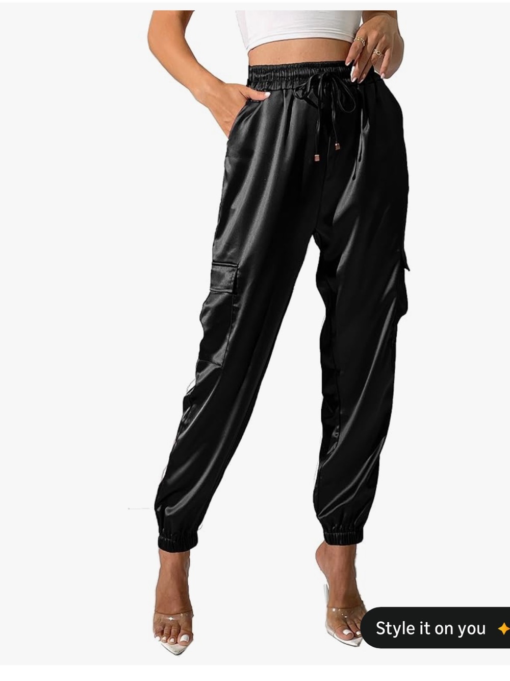hei pei wa Satin Cargo Jogger Pants - Black